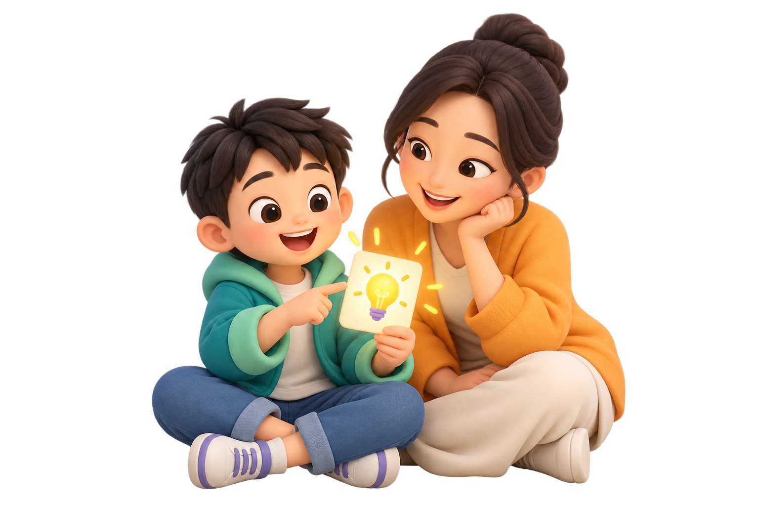 孩子与家长一起看着孩子的创意想法