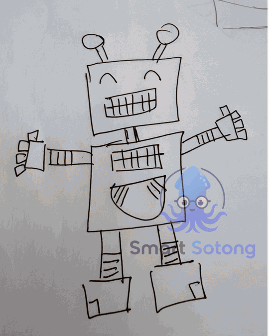 孩子手绘的机械人逐渐变成 AI 视觉化角色和故事场景的循环动画